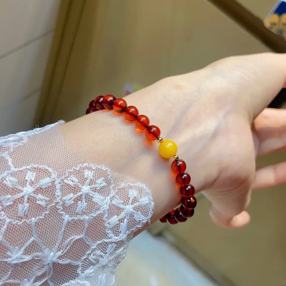 Natural Blood Purple Single Circle Bracelet with Old Beeswax Beads - Image 4