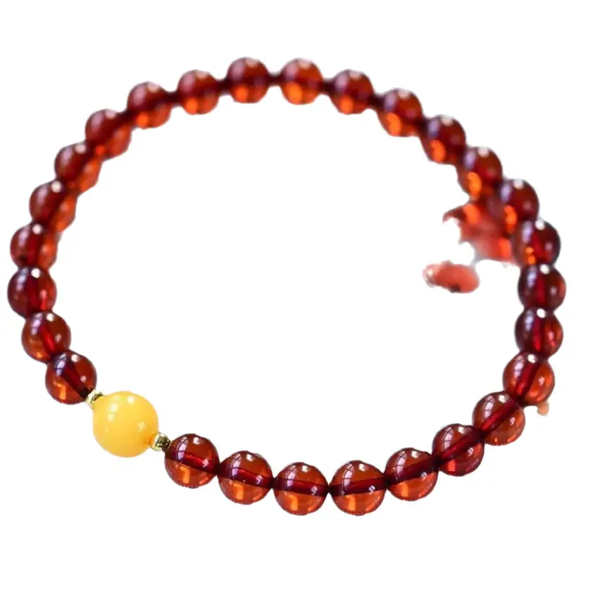 Natural Blood Purple Single Circle Bracelet with Old Beeswax Beads - Image 5