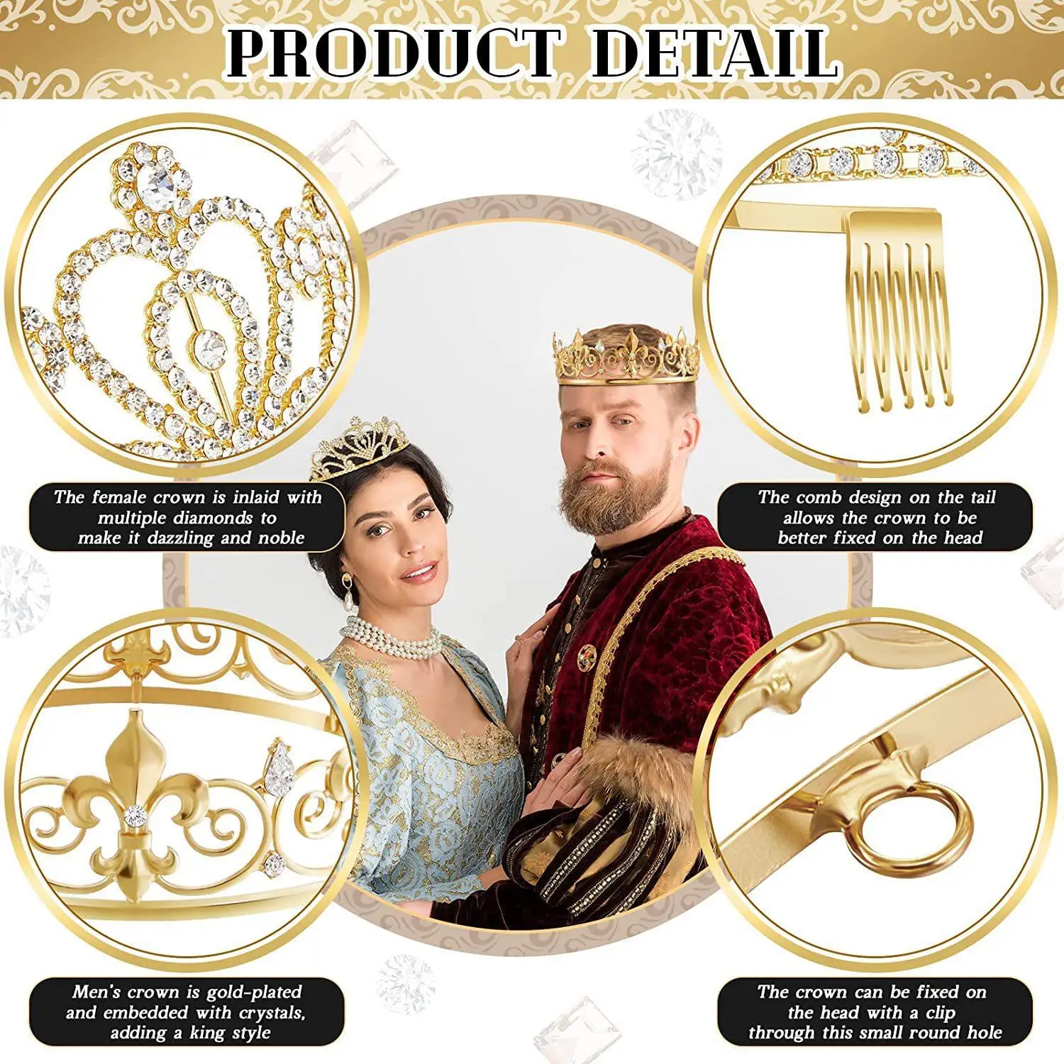 Prom King Queen Crown Baroque Queen Crown Tiara Crystal Crown Party Birthday Crown - Image 9