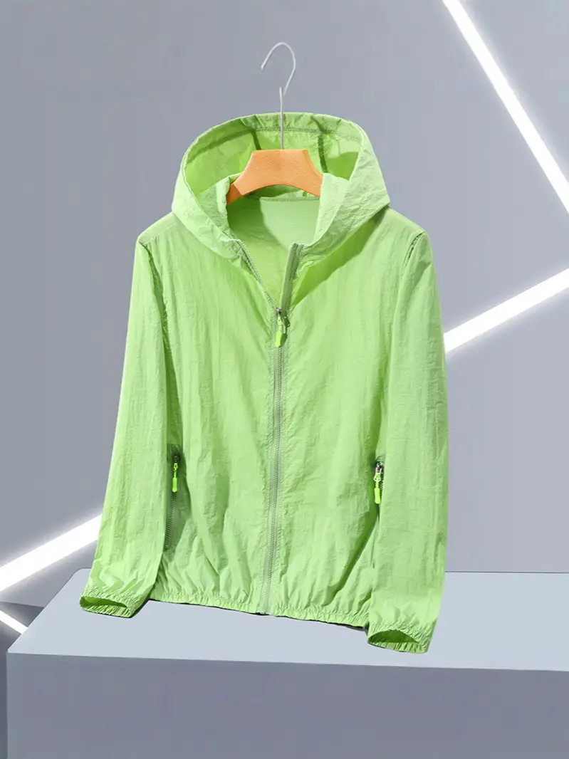 Men Full Zip Hoodie Blue UV Protective Large - Image 8