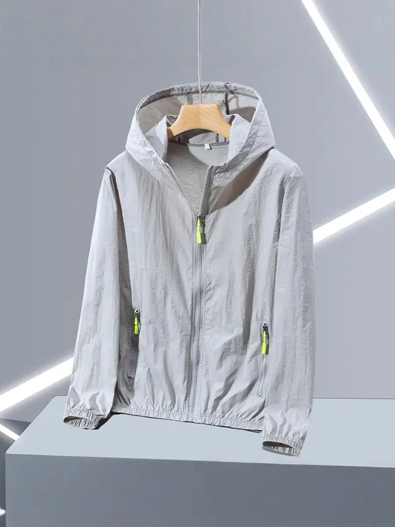 Men Full Zip Hoodie Blue UV Protective Large - Image 10