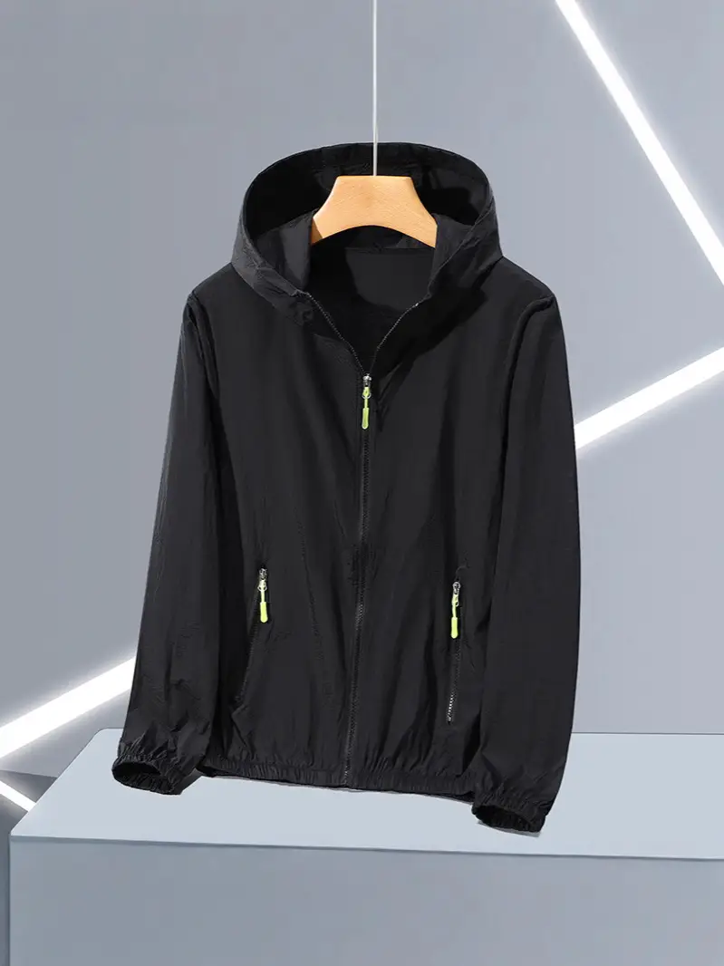 Men Full Zip Hoodie Blue UV Protective Large - Image 11