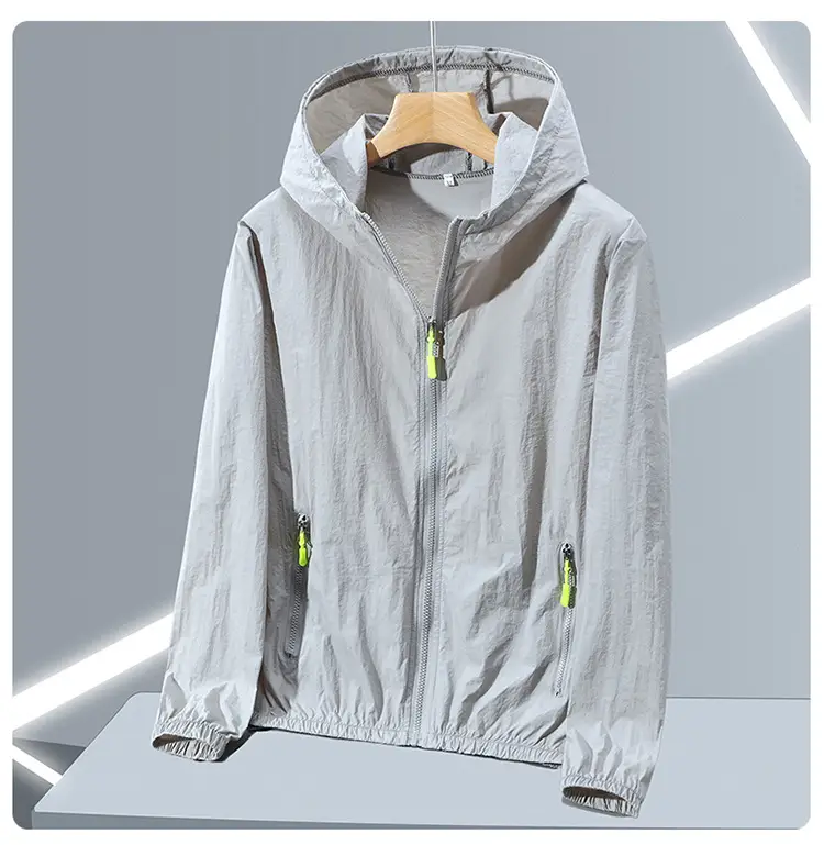 Men Full Zip Hoodie Blue UV Protective Large — feature 13