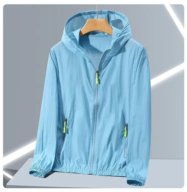 Men Full Zip Hoodie Blue UV Protective Large — feature 15