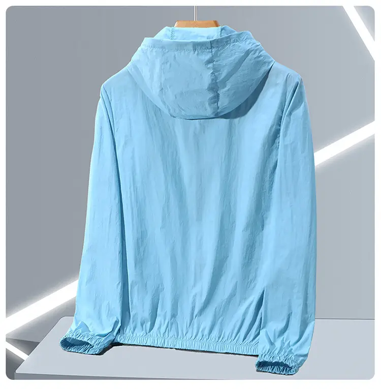Men Full Zip Hoodie Blue UV Protective Large — feature 16