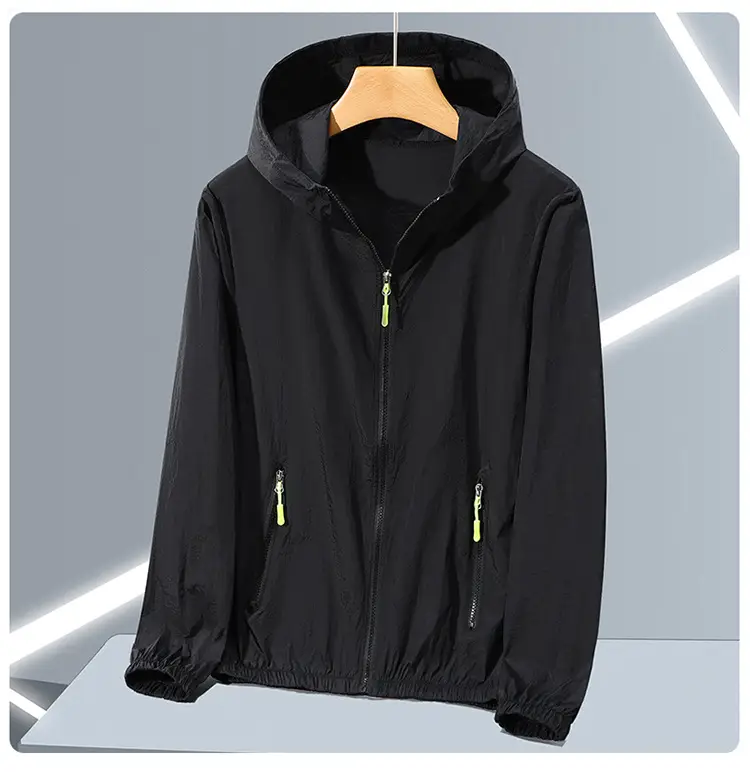 Men Full Zip Hoodie Blue UV Protective Large — feature 21