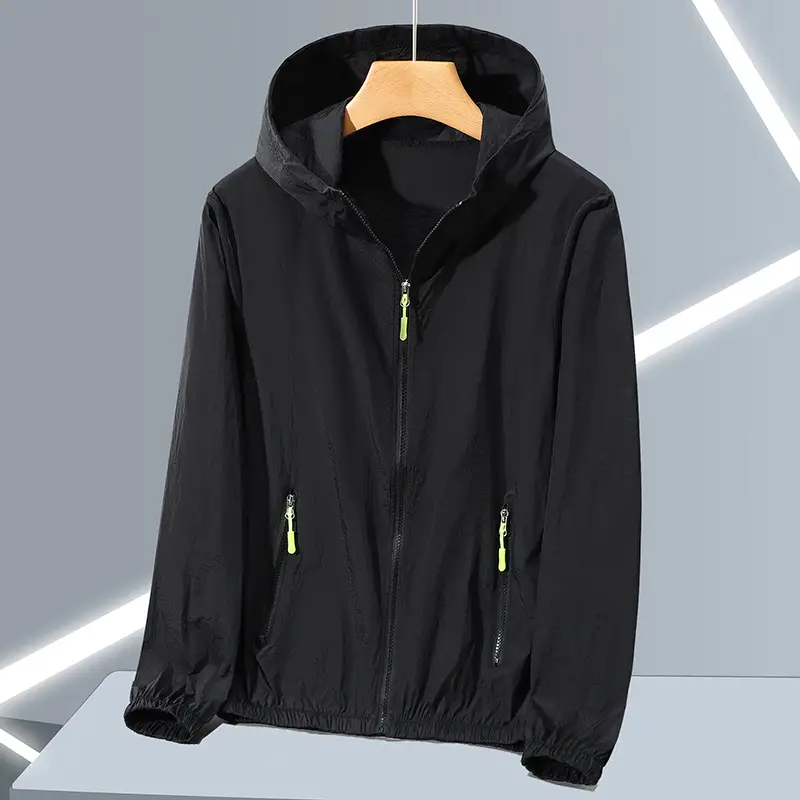 Men Full Zip Hoodie Blue UV Protective Large - Image 3