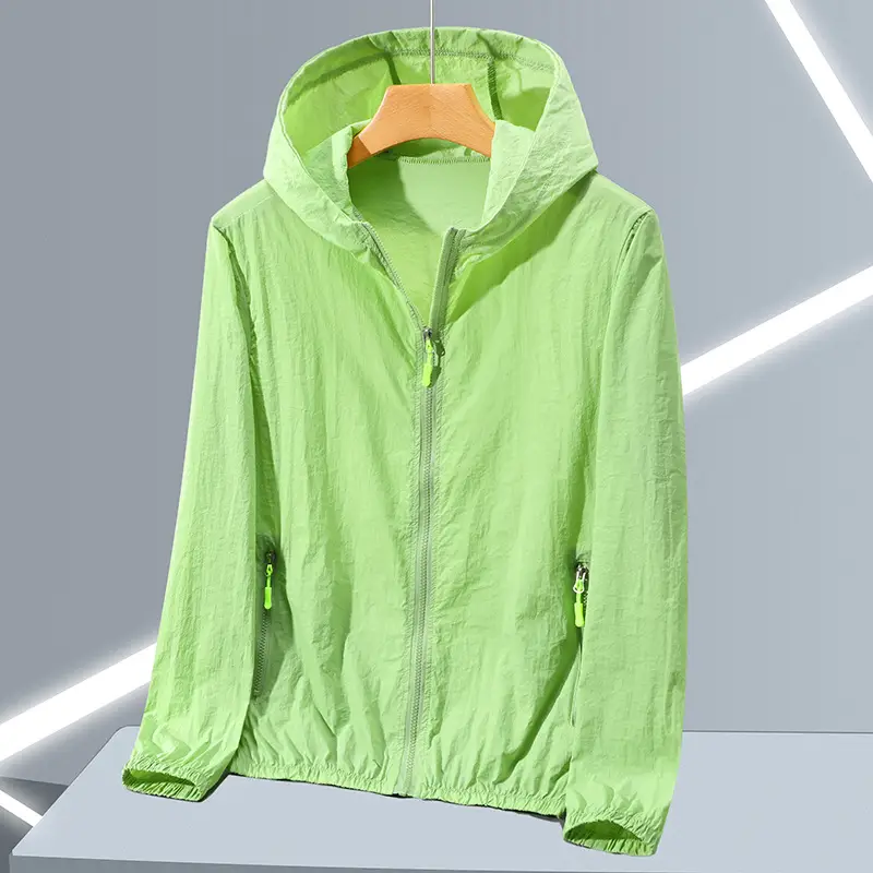 Men Full Zip Hoodie Blue UV Protective Large - Image 5