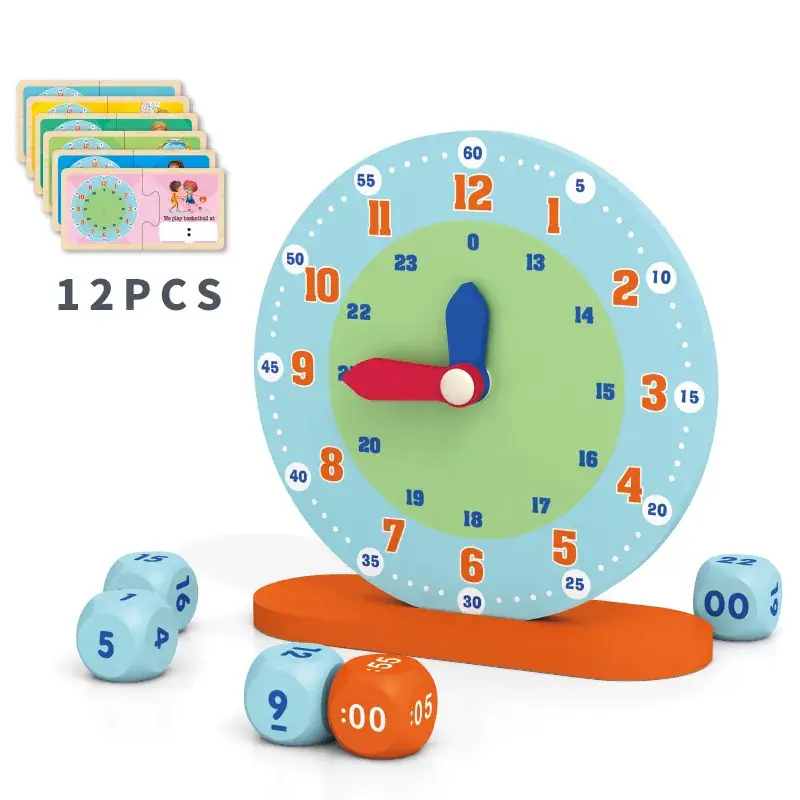 Wooden Time Clock Toy for Kids Educational Learning - Image 8