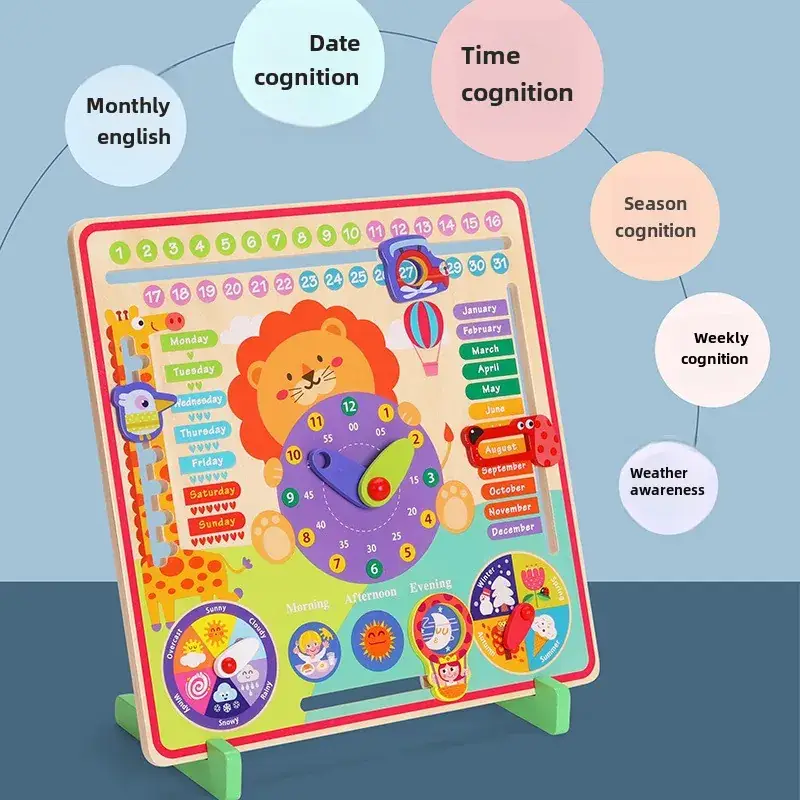 Wooden Time Clock Toy for Kids Educational Learning - Image 12