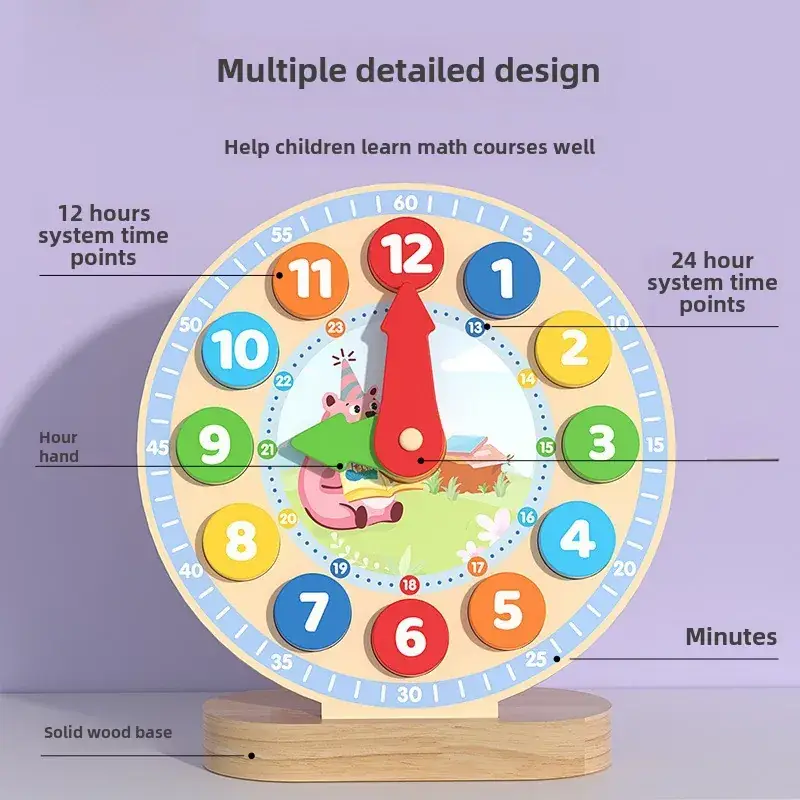 Wooden Time Clock Toy for Kids Educational Learning - Image 13