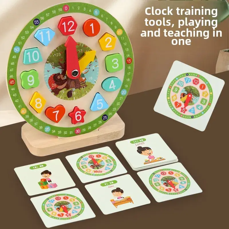 Wooden Time Clock Toy for Kids Educational Learning - Image 14