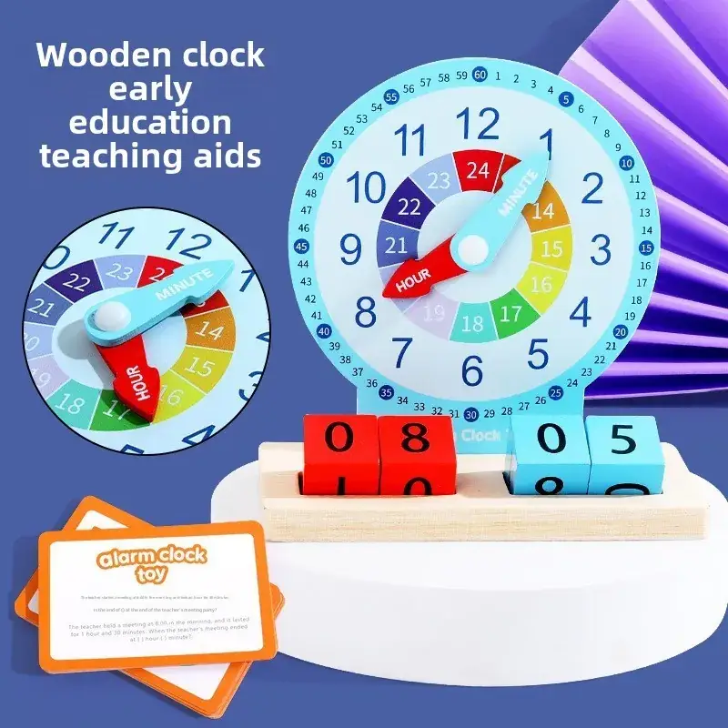 Wooden Time Clock Toy for Kids Educational Learning - Image 5