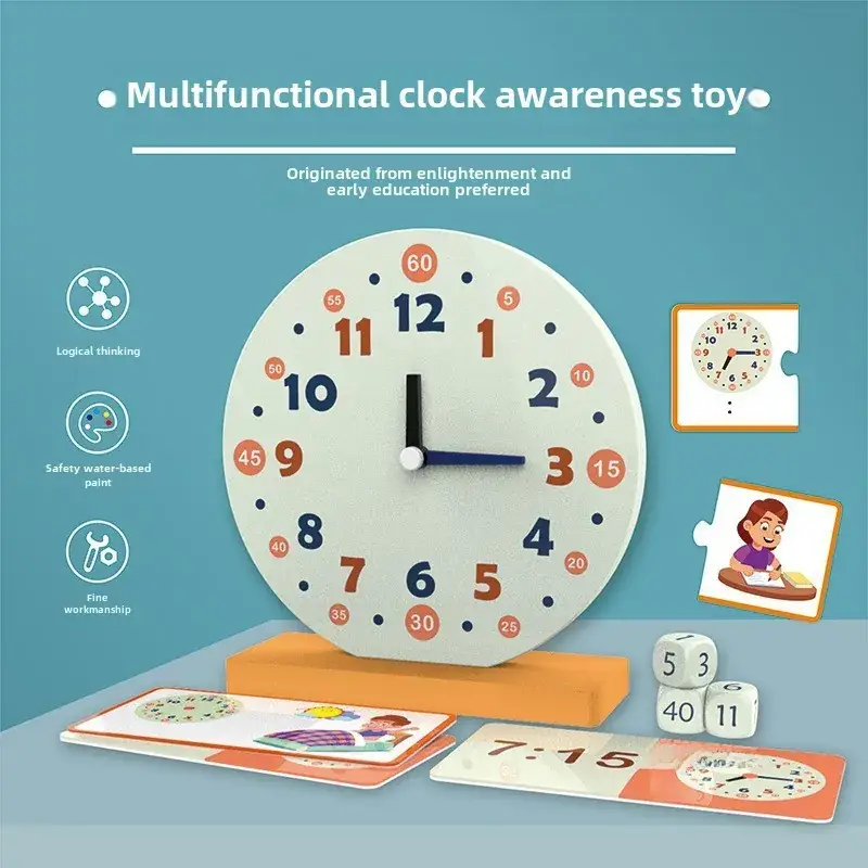 Wooden Time Clock Toy for Kids Educational Learning - Image 7
