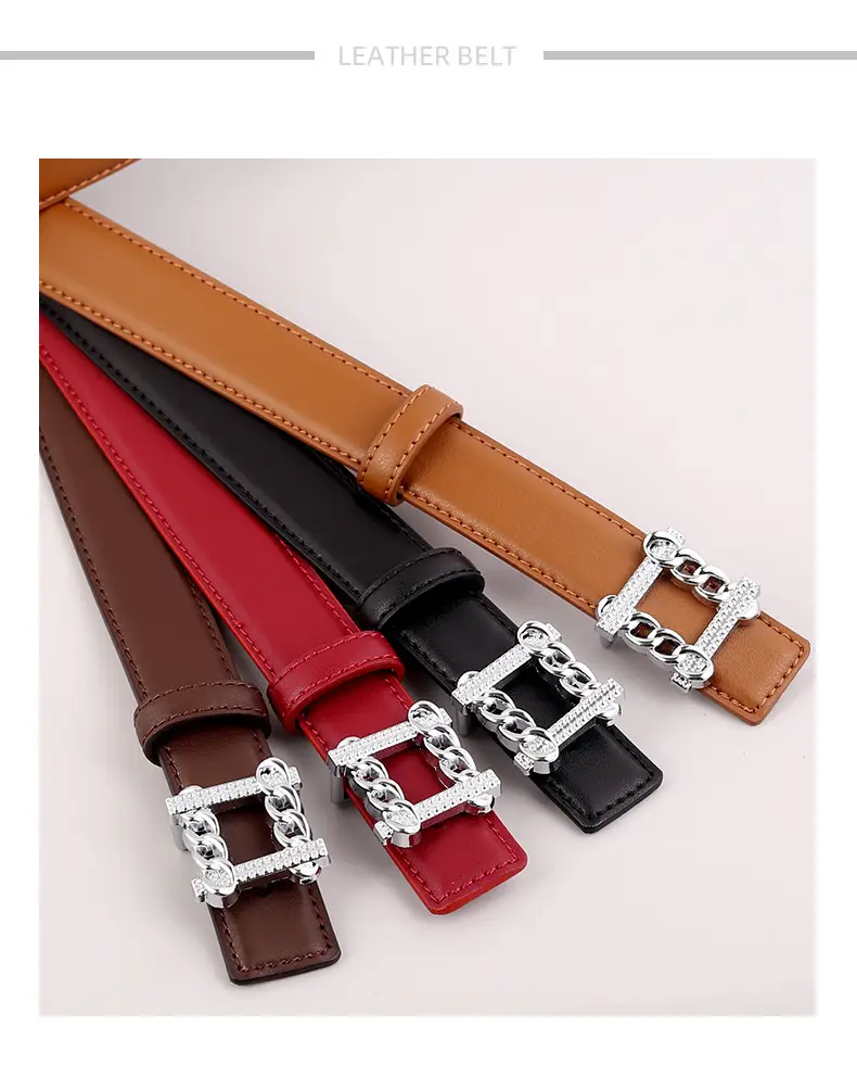 Red Genuine Leather Belt with Silver Buckle for Women — feature 24
