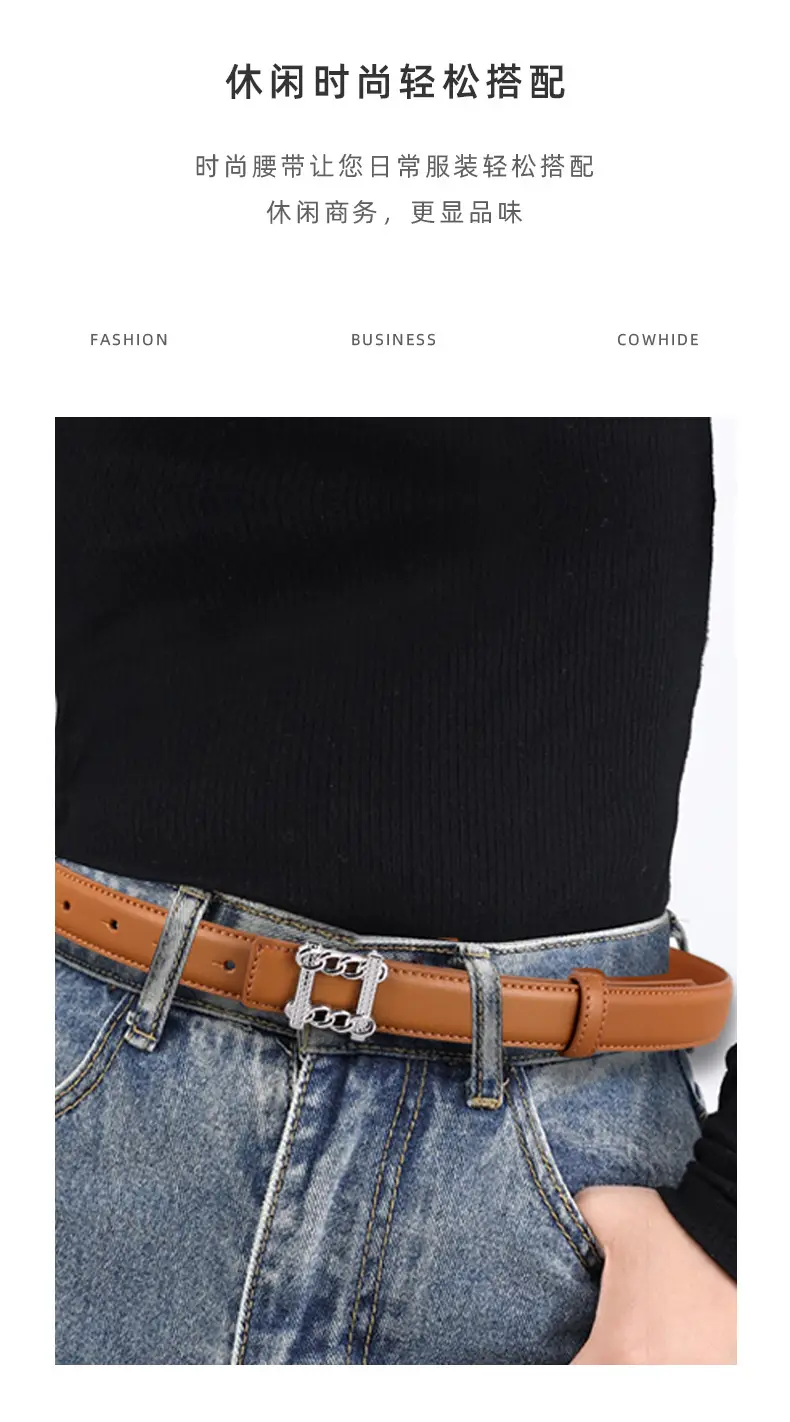 Red Genuine Leather Belt with Silver Buckle for Women — feature 28