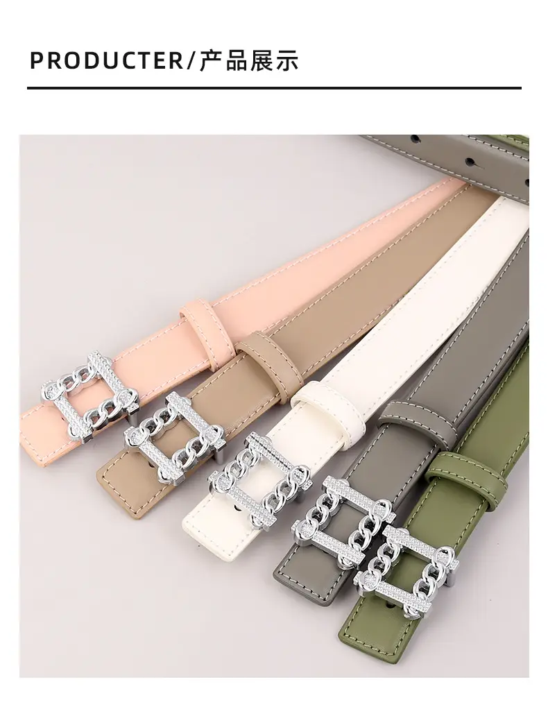 Red Genuine Leather Belt with Silver Buckle for Women — feature 34