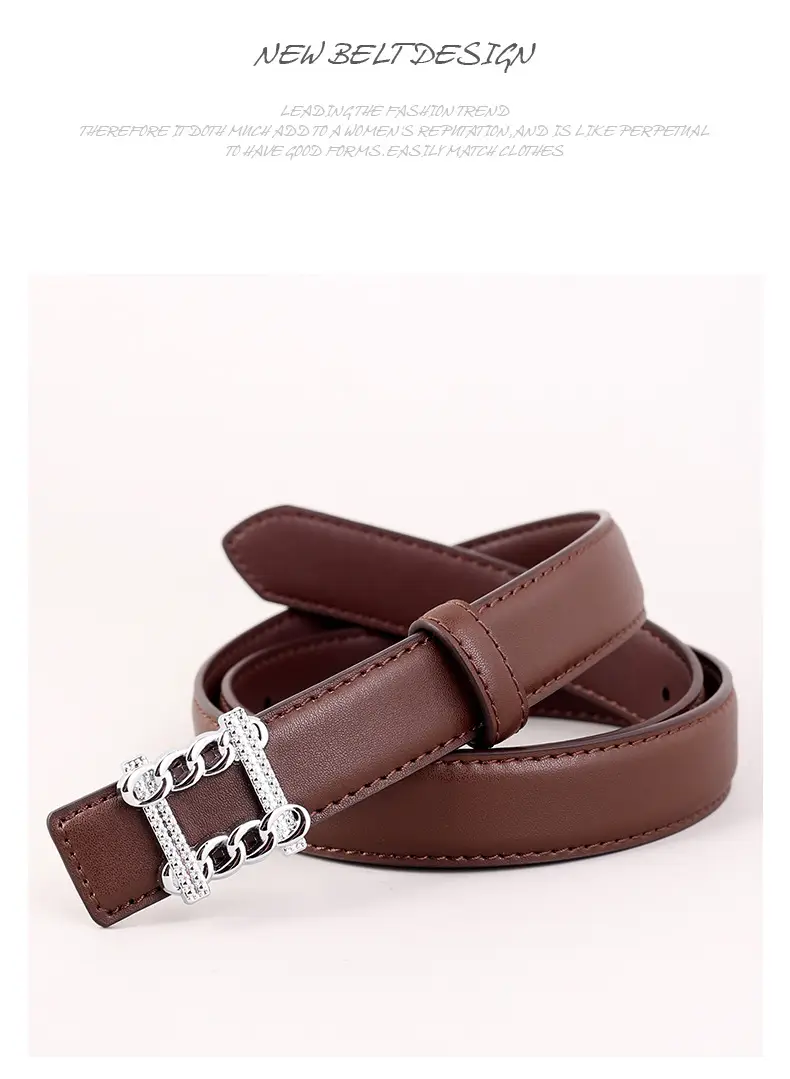 Red Genuine Leather Belt with Silver Buckle for Women — feature 35