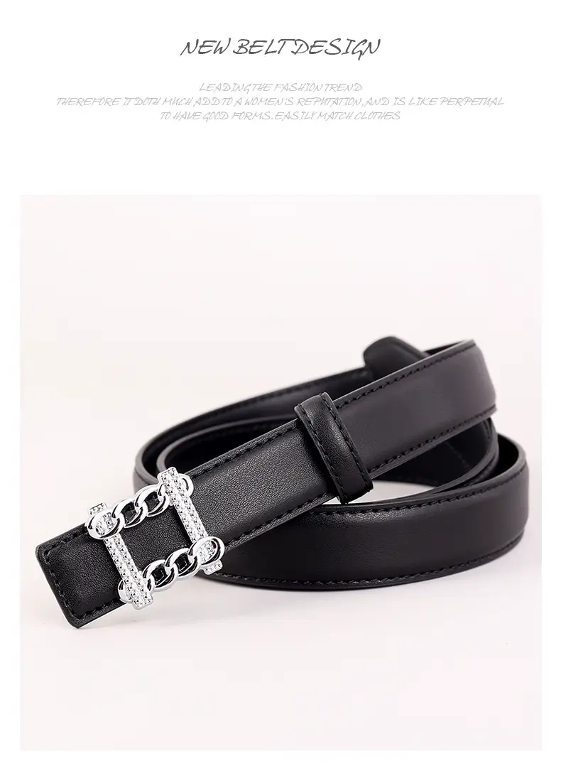 Red Genuine Leather Belt with Silver Buckle for Women — feature 36