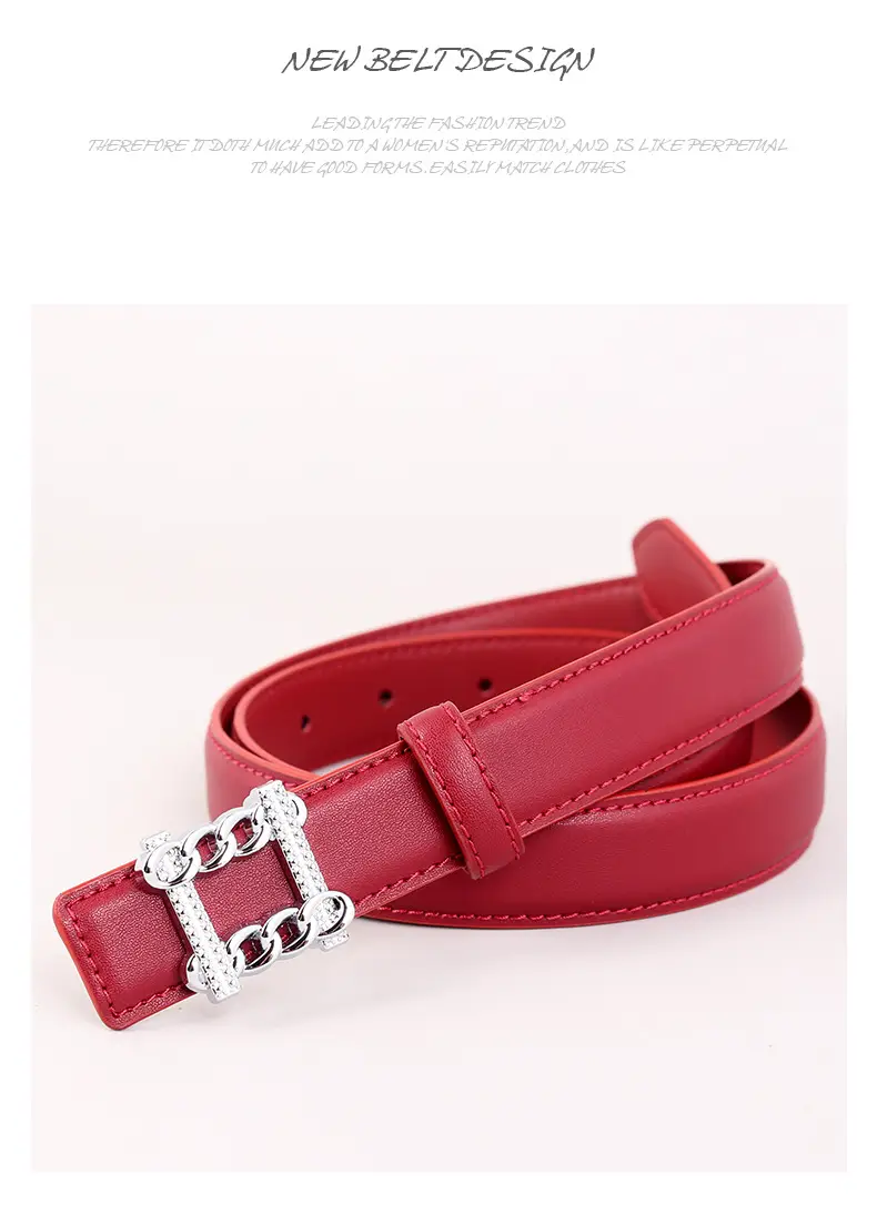 Red Genuine Leather Belt with Silver Buckle for Women — feature 37