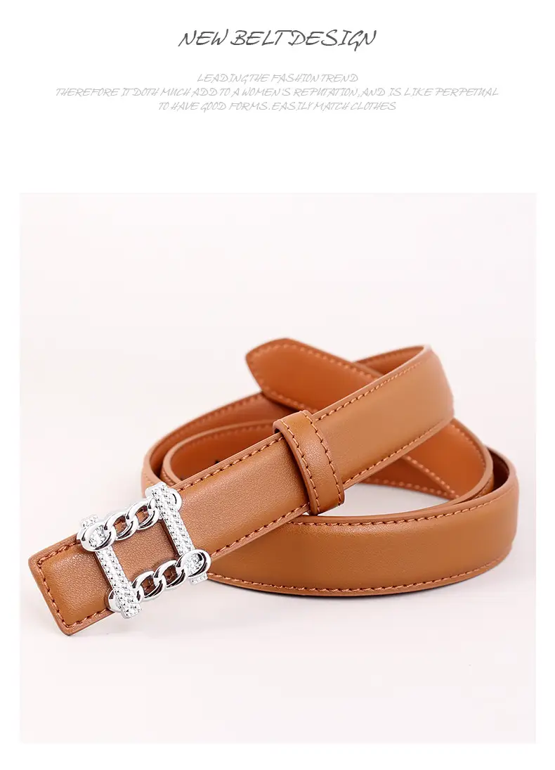 Red Genuine Leather Belt with Silver Buckle for Women — feature 38