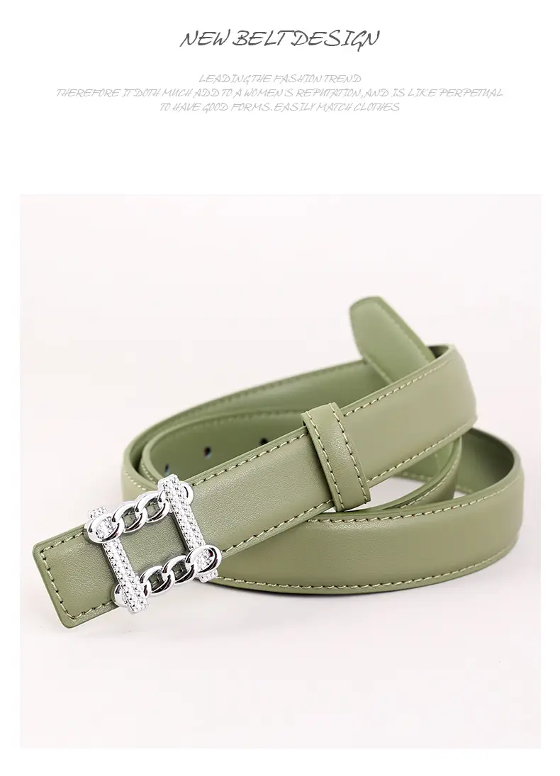 Red Genuine Leather Belt with Silver Buckle for Women — feature 39