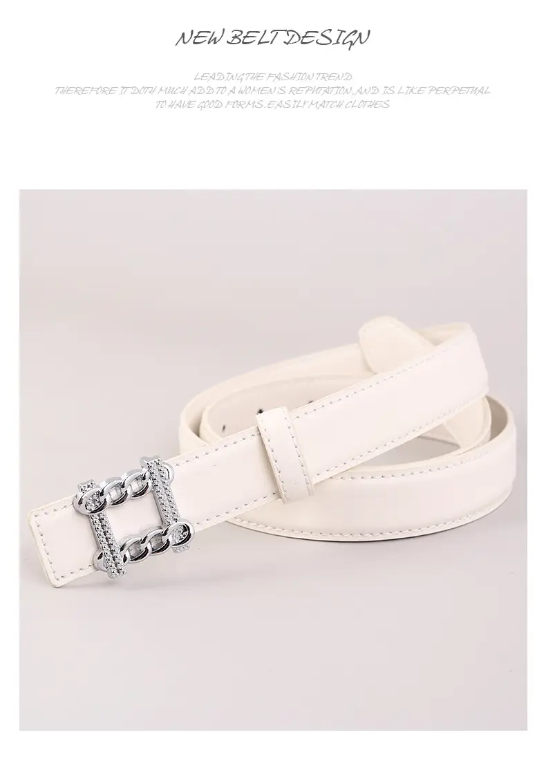 Red Genuine Leather Belt with Silver Buckle for Women — feature 41