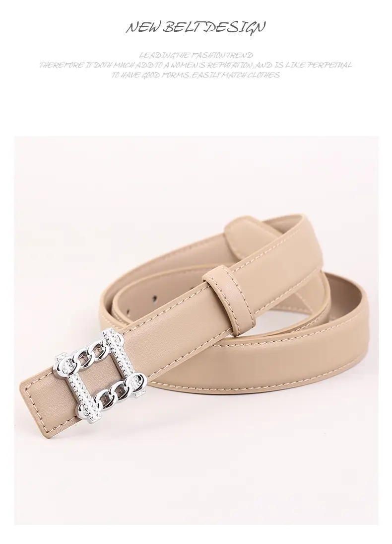 Red Genuine Leather Belt with Silver Buckle for Women — feature 43