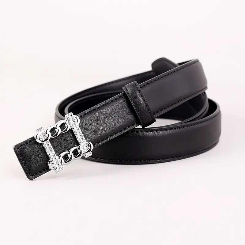 Red Genuine Leather Belt with Silver Buckle for Women