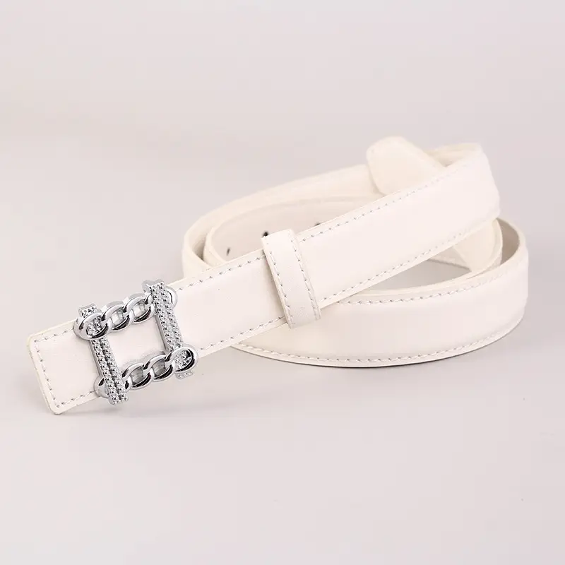 Red Genuine Leather Belt with Silver Buckle for Women - Image 2