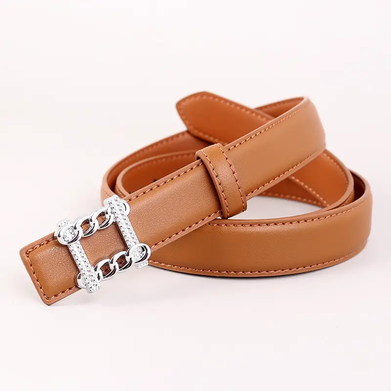 Red Genuine Leather Belt with Silver Buckle for Women - Image 4