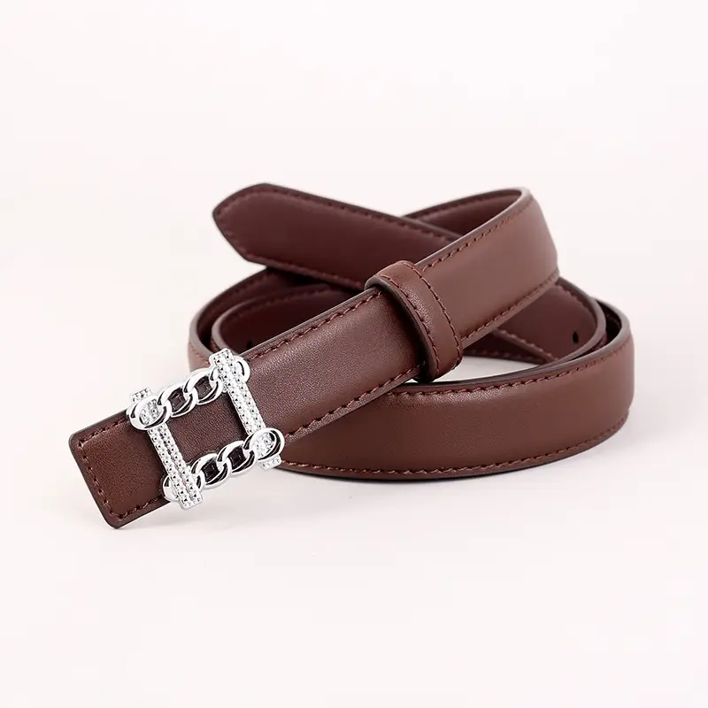 Red Genuine Leather Belt with Silver Buckle for Women - Image 5