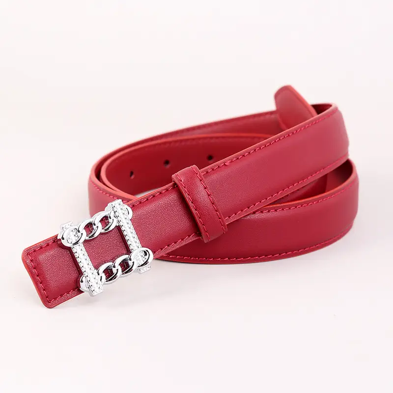 Red Genuine Leather Belt with Silver Buckle for Women - Image 8