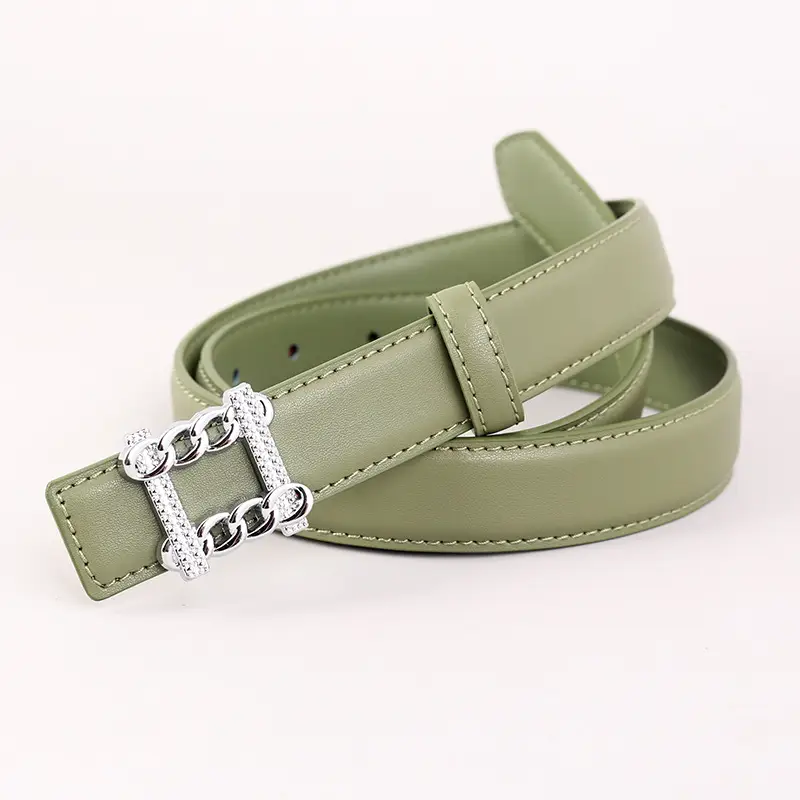 Red Genuine Leather Belt with Silver Buckle for Women - Image 9