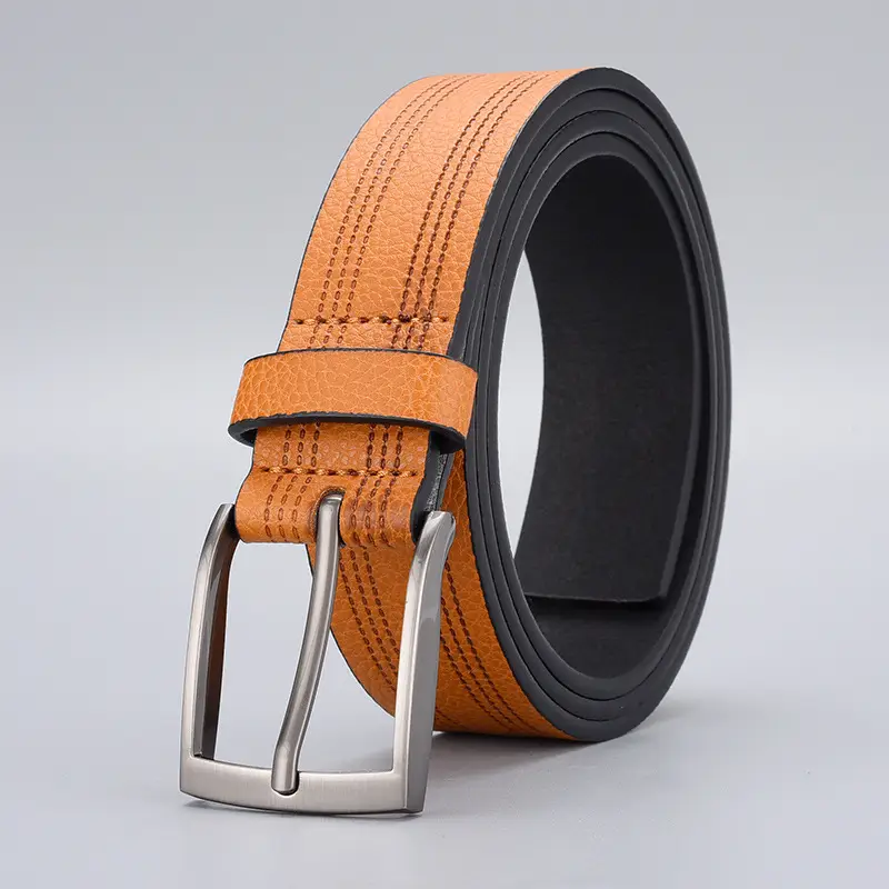 Men's Brown Leather Belt with Silver Buckle - Image 4