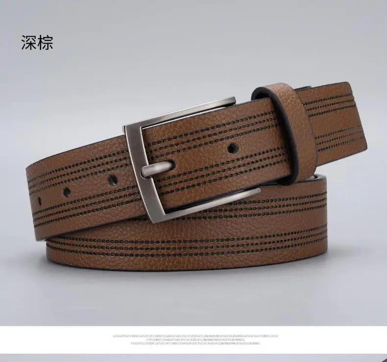 Men's Brown Leather Belt with Silver Buckle — feature 5
