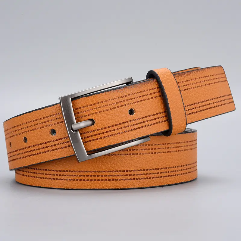 Men's Brown Leather Belt with Silver Buckle - Image 3