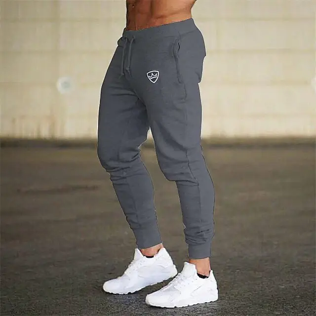 Men Navy Muscle Fit Running Pants with Logo - Image 2