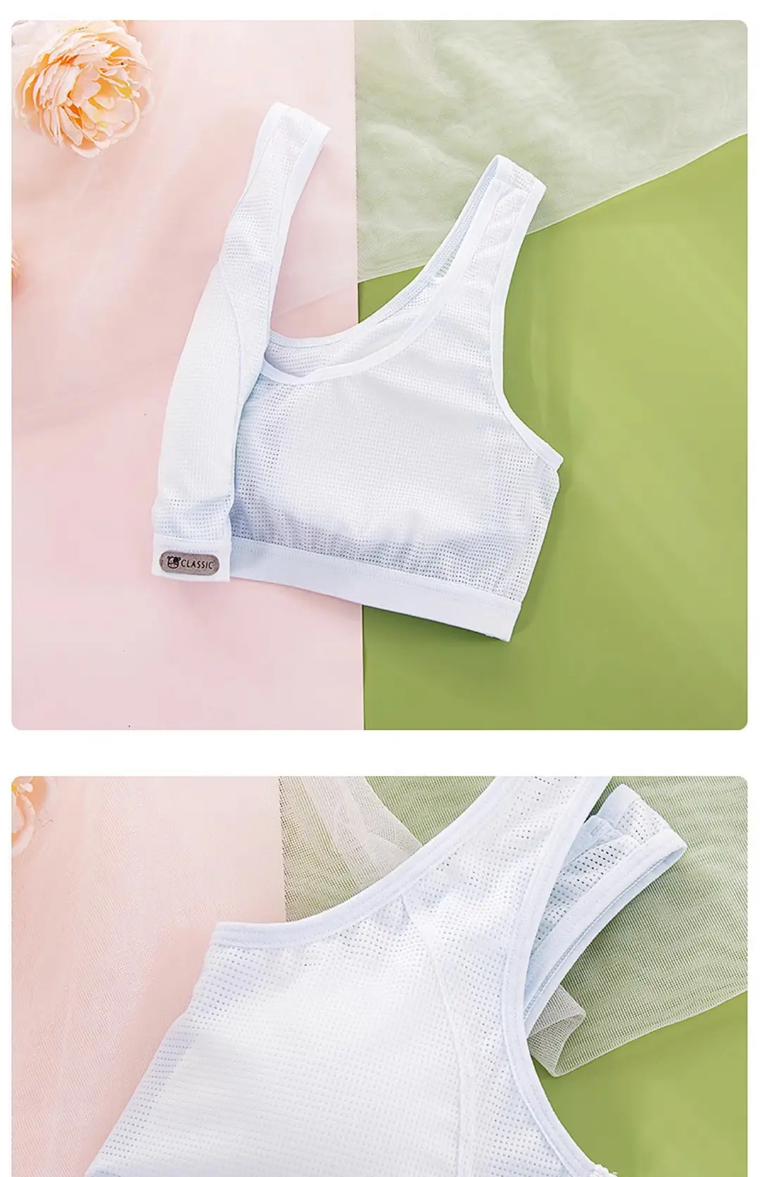 Mesh Breathable Girls' Underwear Puberty Summer Thin Shockproof Vest for Junior High School Students Big Children Bra — feature 14