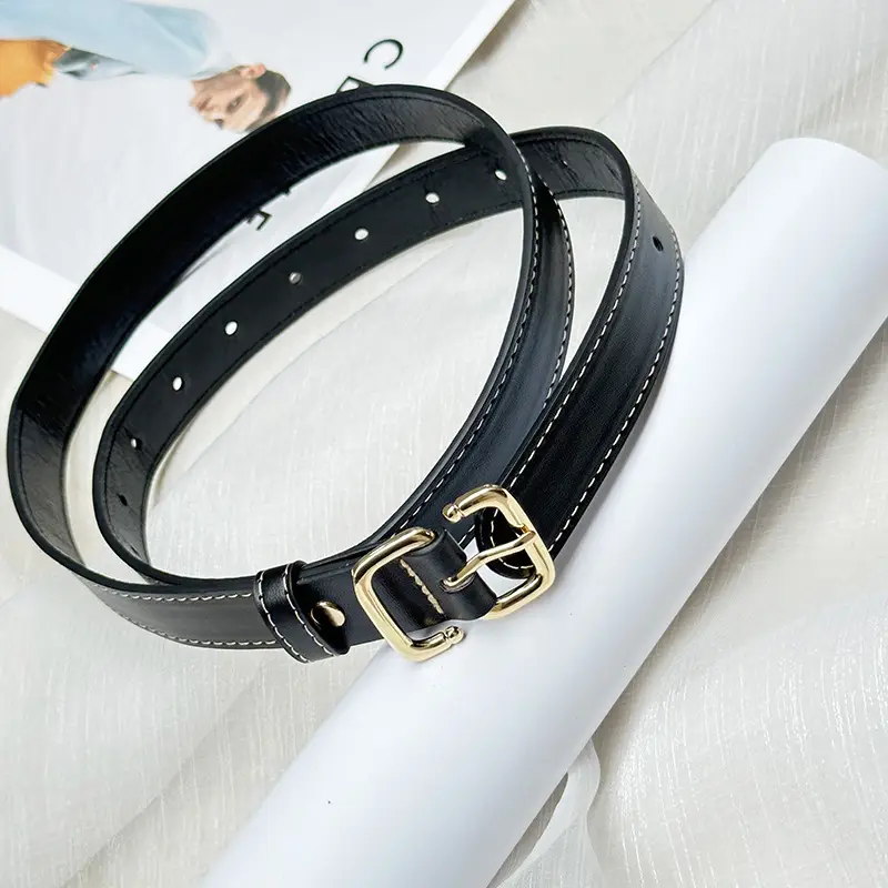Women's Black Leather Belt with Japanese Buckle
