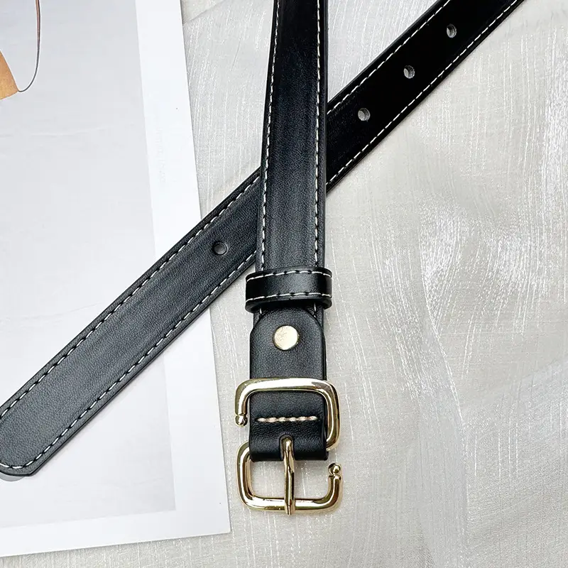 Women's Black Leather Belt with Japanese Buckle - Image 2