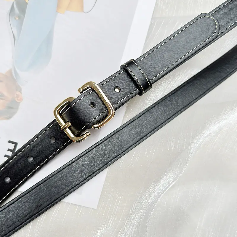 Women's Black Leather Belt with Japanese Buckle - Image 3
