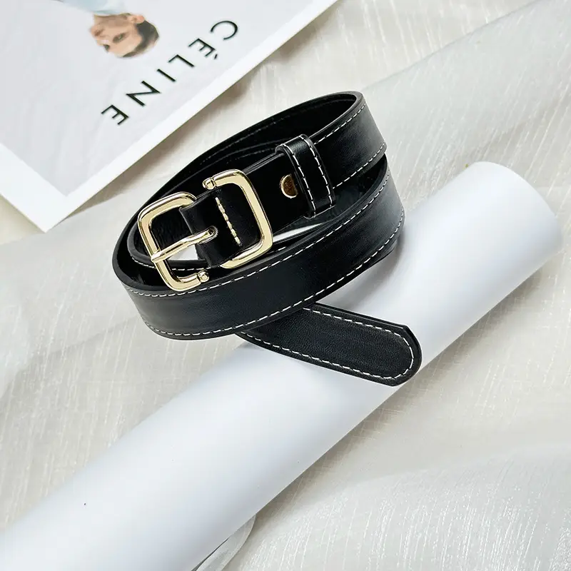 Women's Black Leather Belt with Japanese Buckle - Image 4