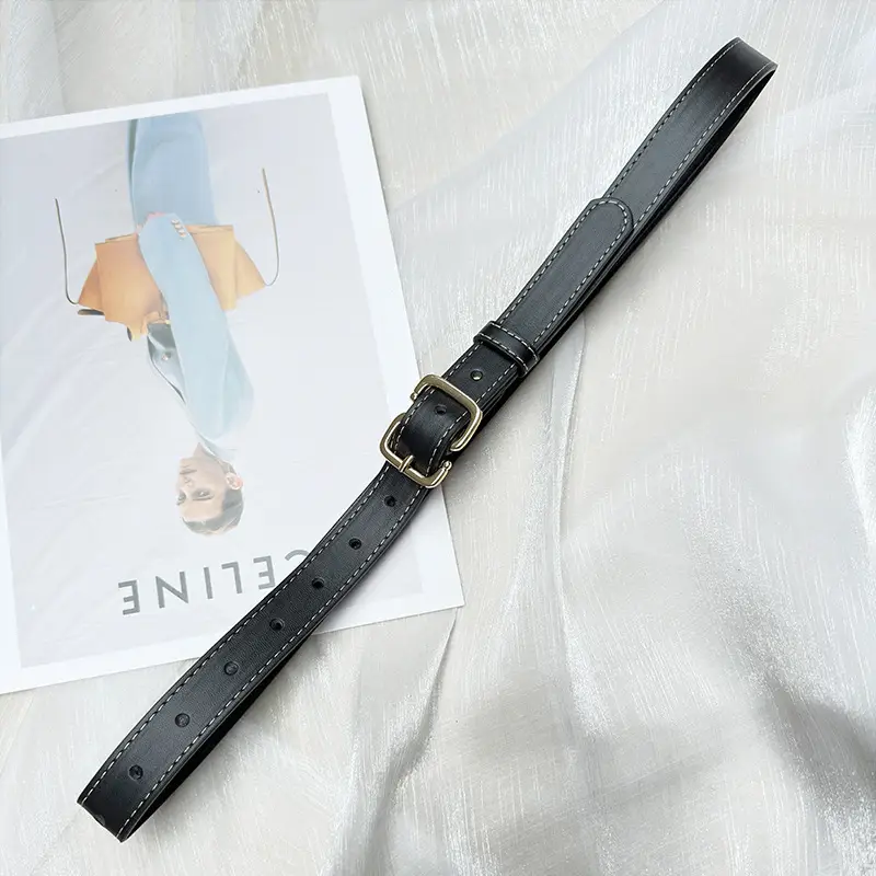 Women's Black Leather Belt with Japanese Buckle β feature 5