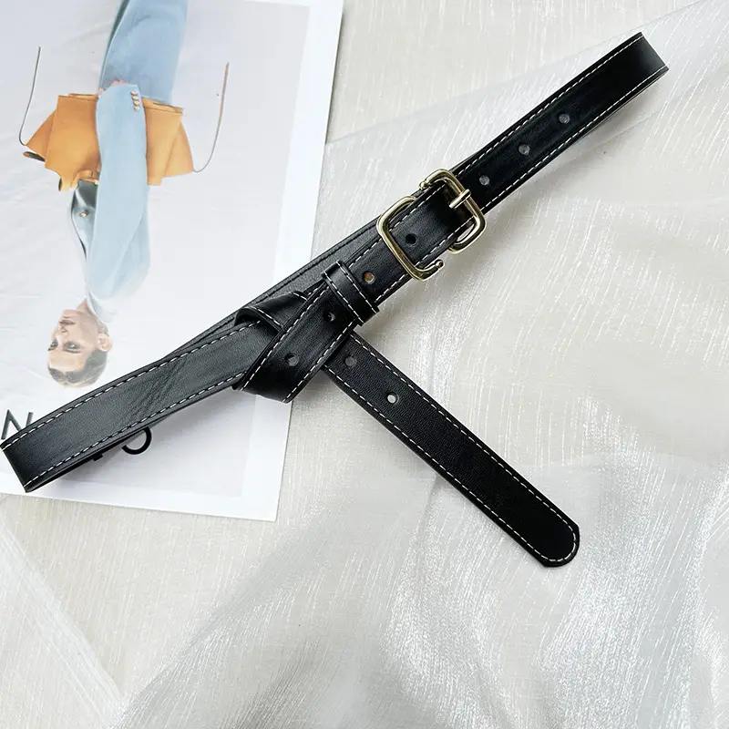 Women's Black Leather Belt with Japanese Buckle β feature 7