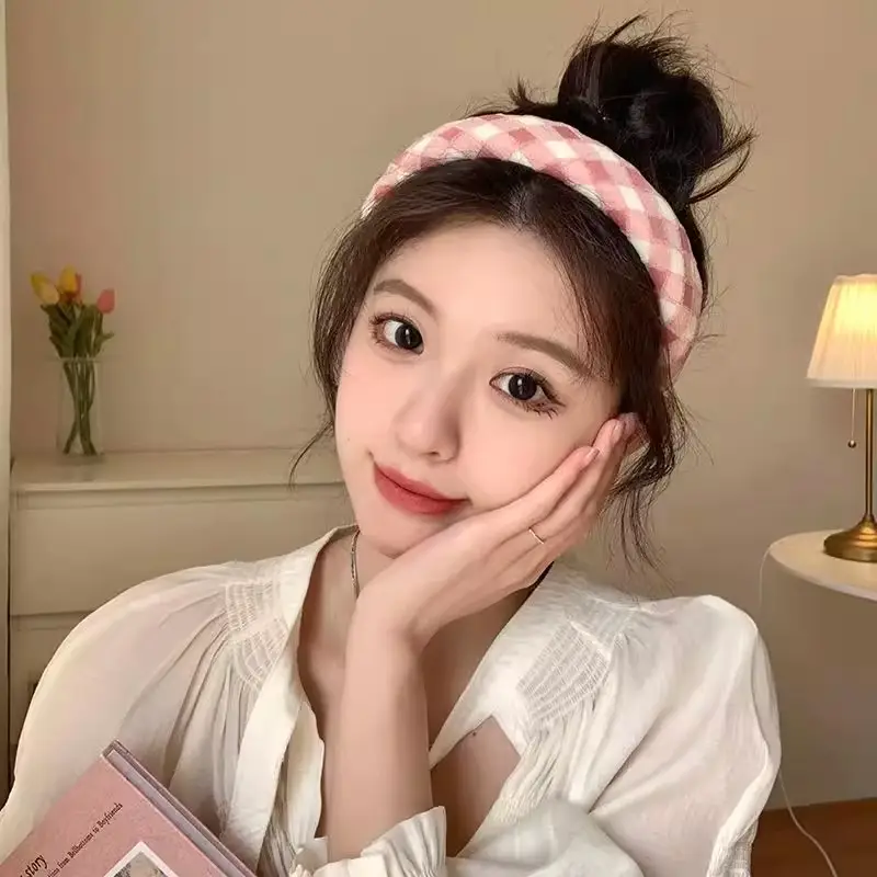 Plaid Hair Hoop for Kids with Soft Korean Fabric