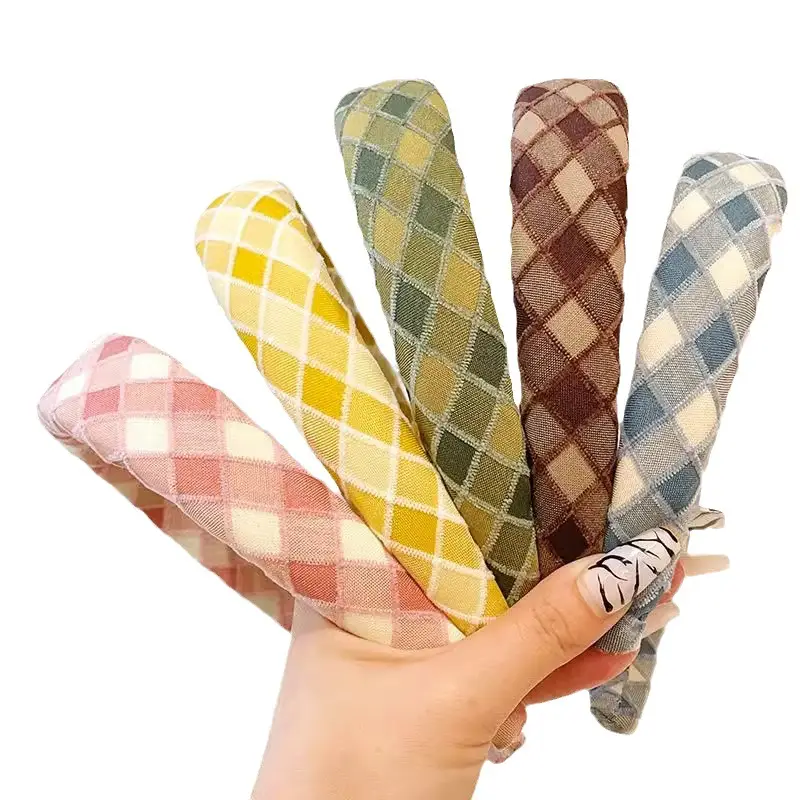 Plaid Hair Hoop for Kids with Soft Korean Fabric