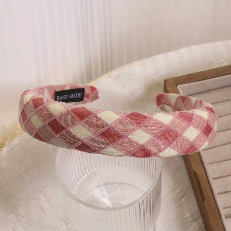 Plaid Hair Hoop for Kids with Soft Korean Fabric