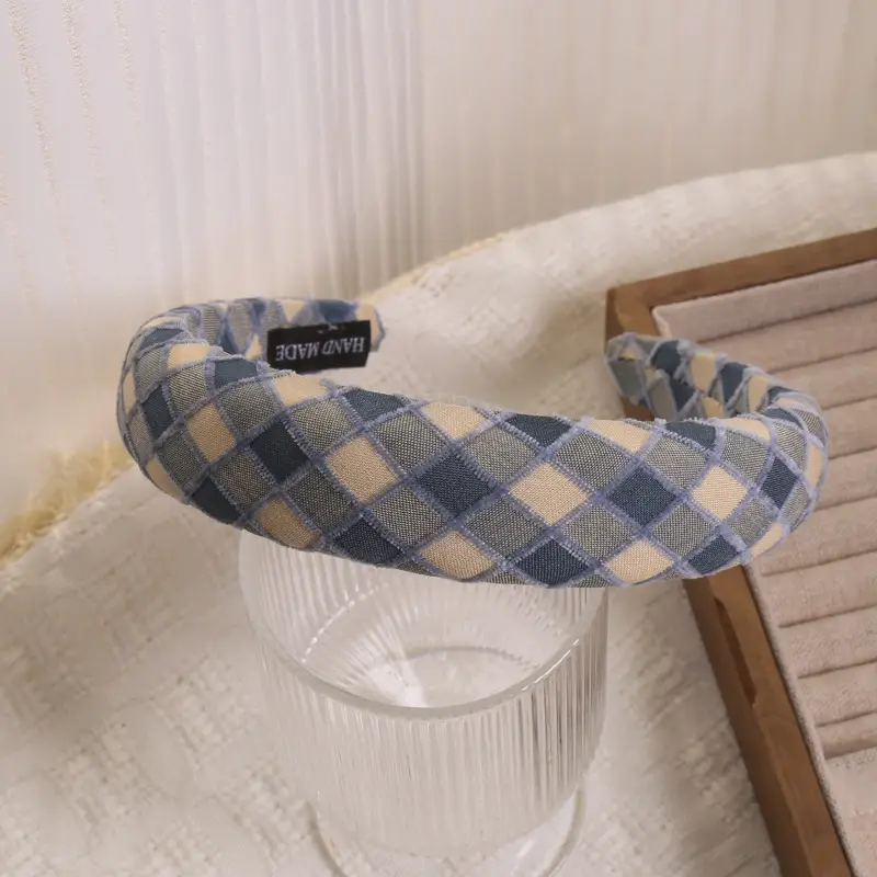 Plaid Hair Hoop for Kids with Soft Korean Fabric