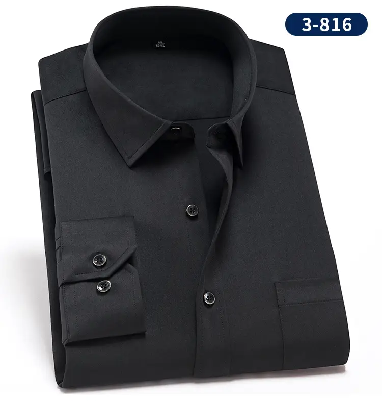 Men's Black Slim Fit Business Shirt with 3 Buttons — feature 12